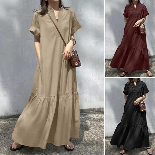 Women's Fashion Wear Stand Collar Sleeve Placket Loose Fishtail A- Dresses