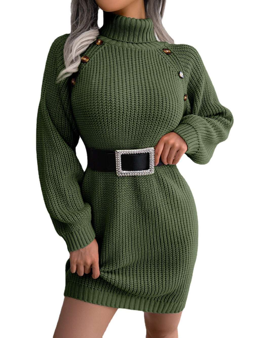 Women's Casual Button Turtleneck Long Sleeve Dress Sweaters