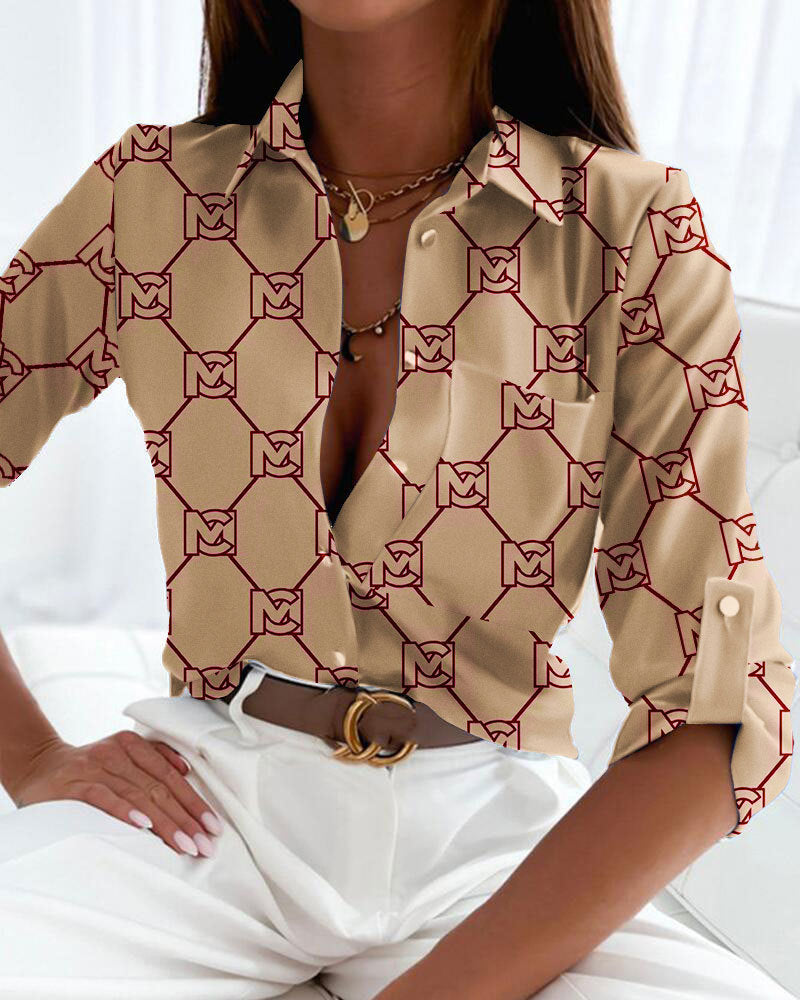 Women's Slouchy Long Sleeve Shirt Printed Blouses