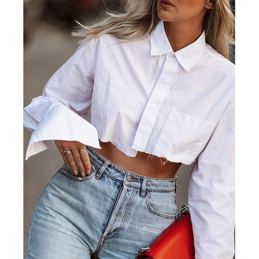 Women's Autumn Long Sleeve Design White Shirt Blouses