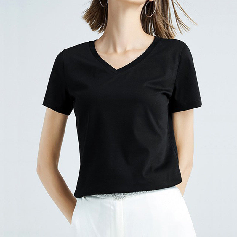 Women's Solid Color Simple Thin Short-sleeved T-shirt White Blouses