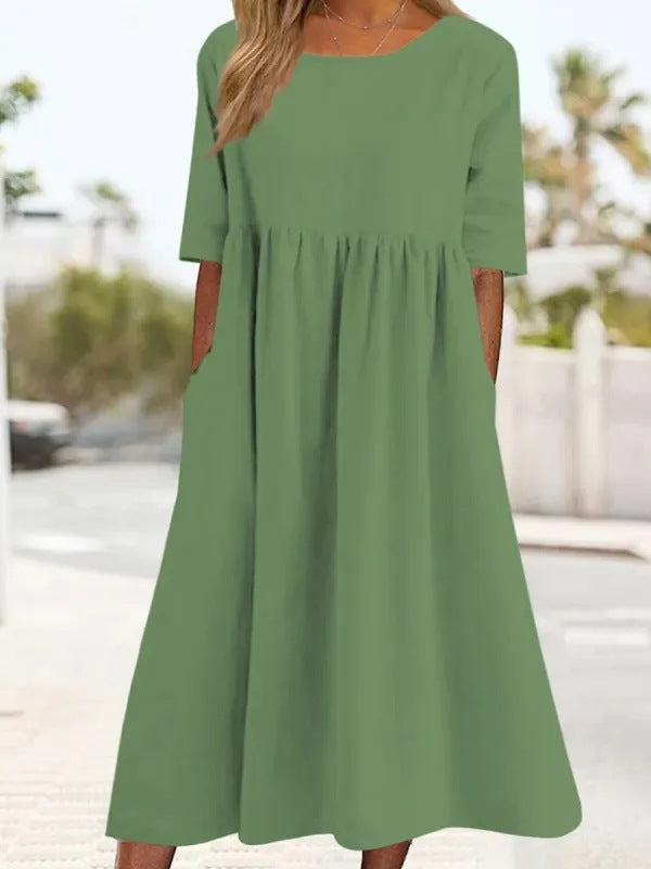 Sleeve Large Casual Loose Long Solid Color Cotton Dresses