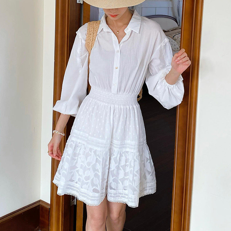 Women's White Shirt Dress Long Sleeve French Style Dresses