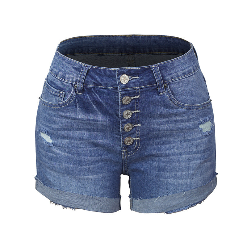 Unique Women's Super Elastic Hole Denim Shorts