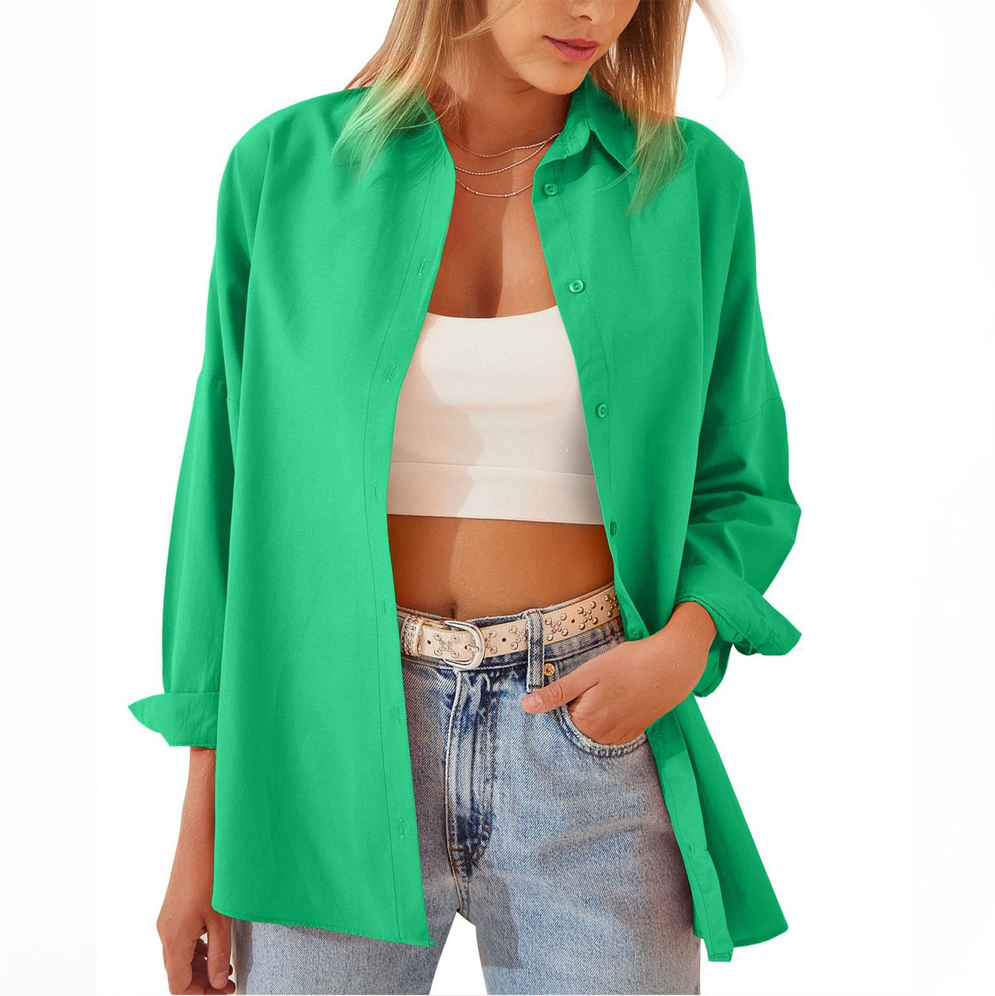 Women's Candy Color Loose Casual Long Sleeves Blouses