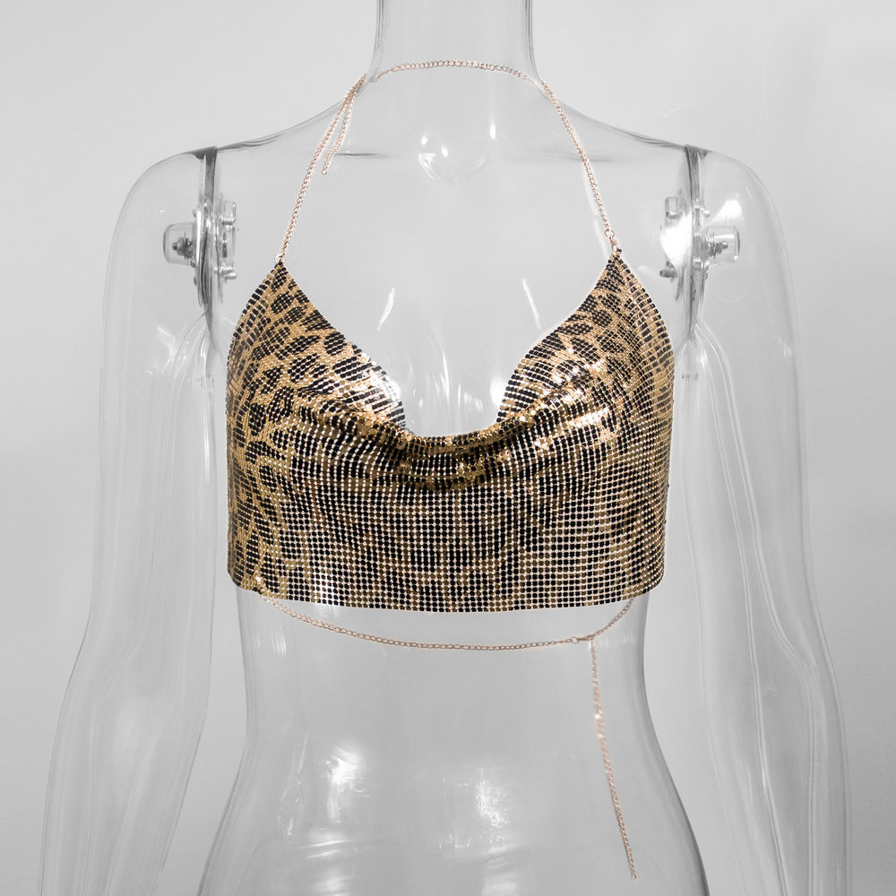 Nightclub Metal Chain Sequin Sling Tube Tops