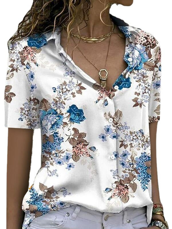 Women's Clear Printed Casual Floral Sleeve Loose Blouses