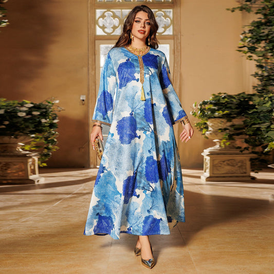 Women's Robe Muslim Hot Drilling Fashion Printed Clothing