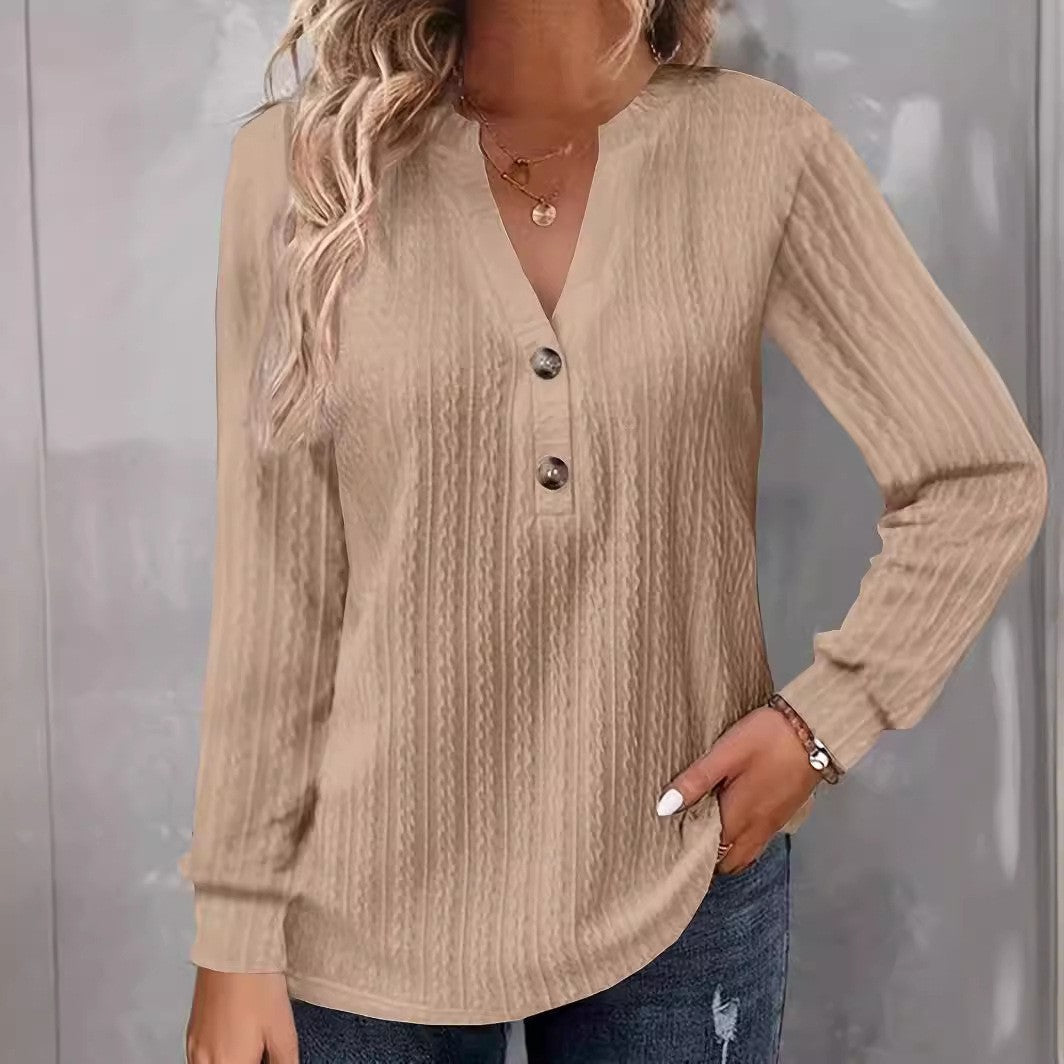 Women's Long Sleeve Stitching Button Design Solid Blouses