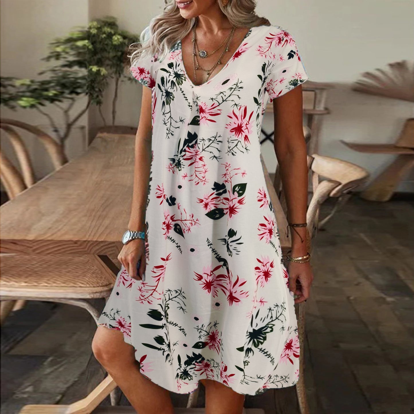 Women's Summer Casual Loose Printed Sleeve Dress Dresses