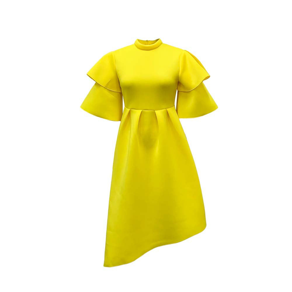 Women's Double-layer Ruffle Sleeve Solid Color Wide Hem Dresses