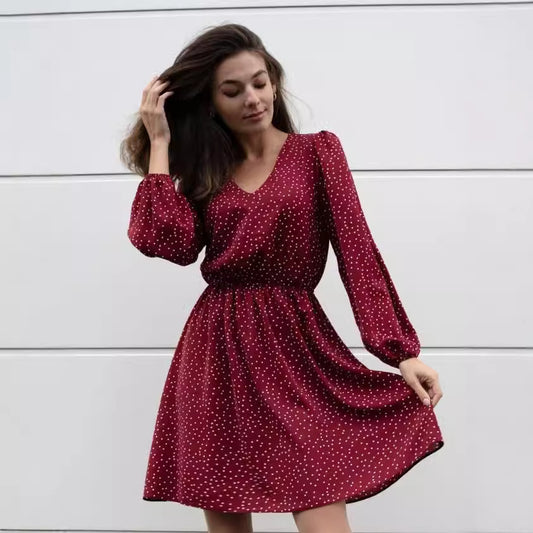 Women's Fashion Long Sleeve Polka Dot Casual Dresses