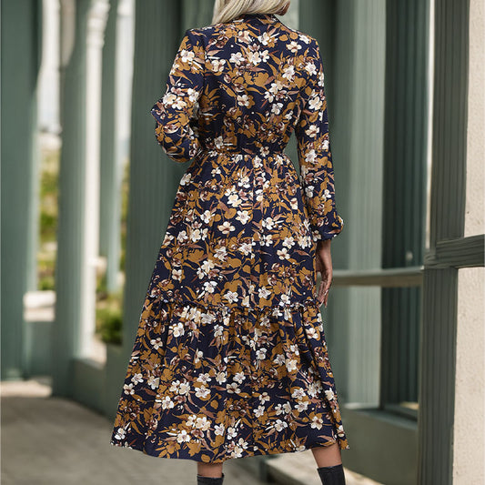 Women's Autumn Retro Printed Dress Elegant Dresses