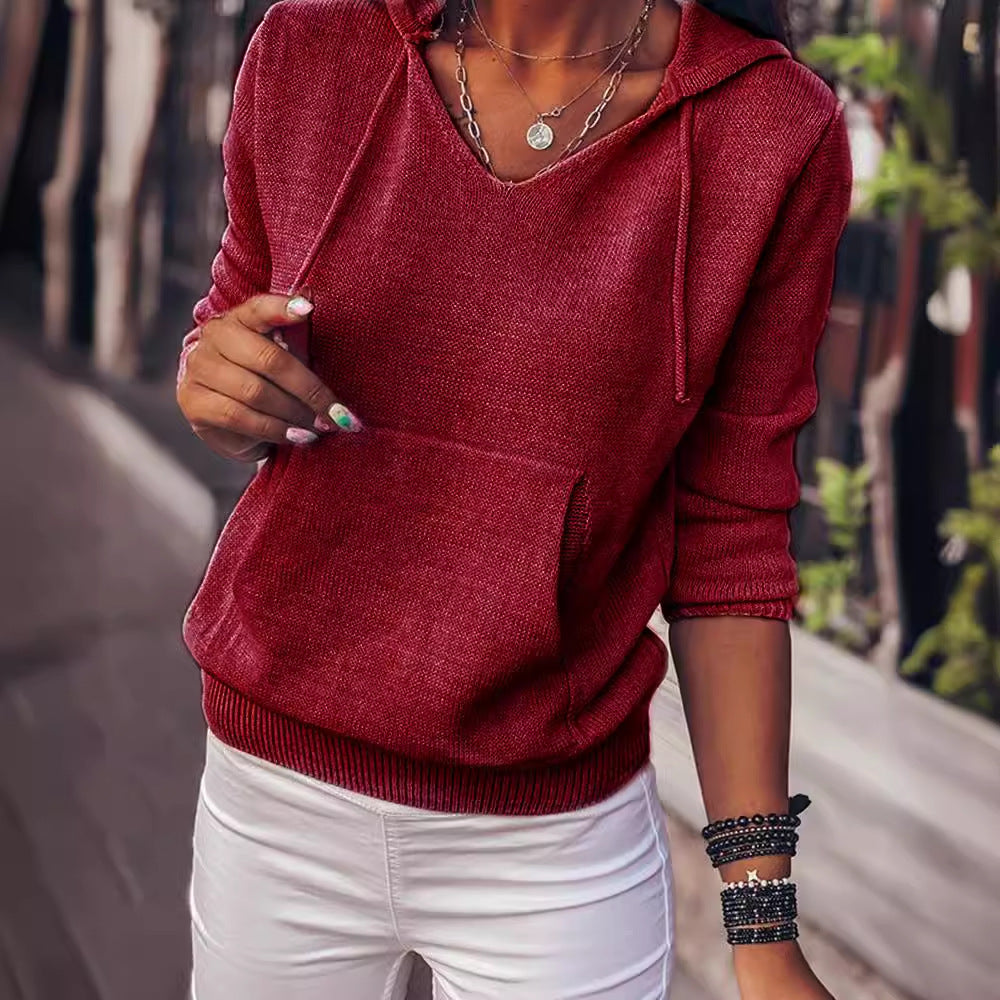 Women's Beautiful Pocket Hooded Loose Drawstring Sweaters