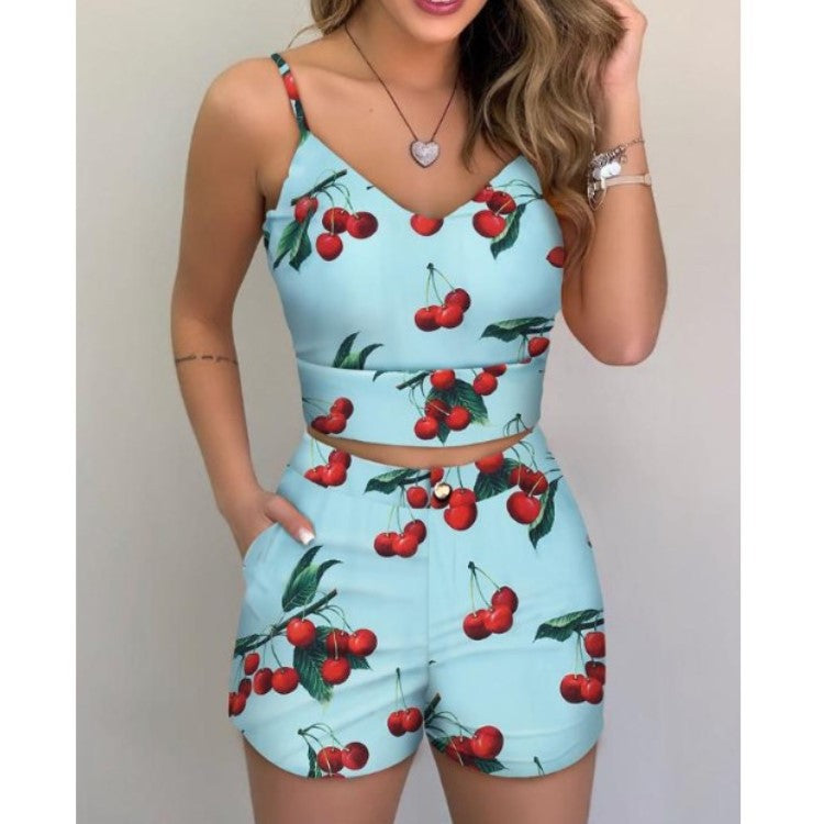 Pretty Women's Summer Printed Sling Slim Shorts