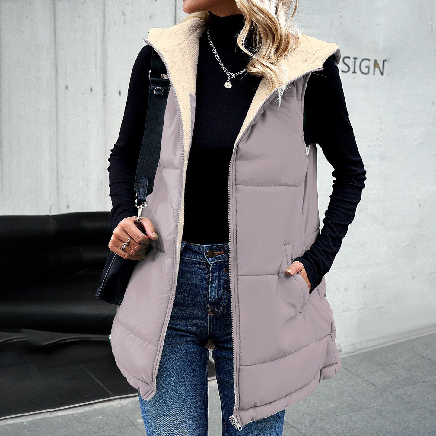 Women's For Winter Loose Commuter Mid-length Hooded Vests