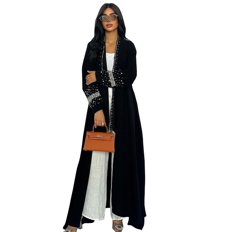 Women's Long Dress Rhinestone Foam Bead Robe Clothing