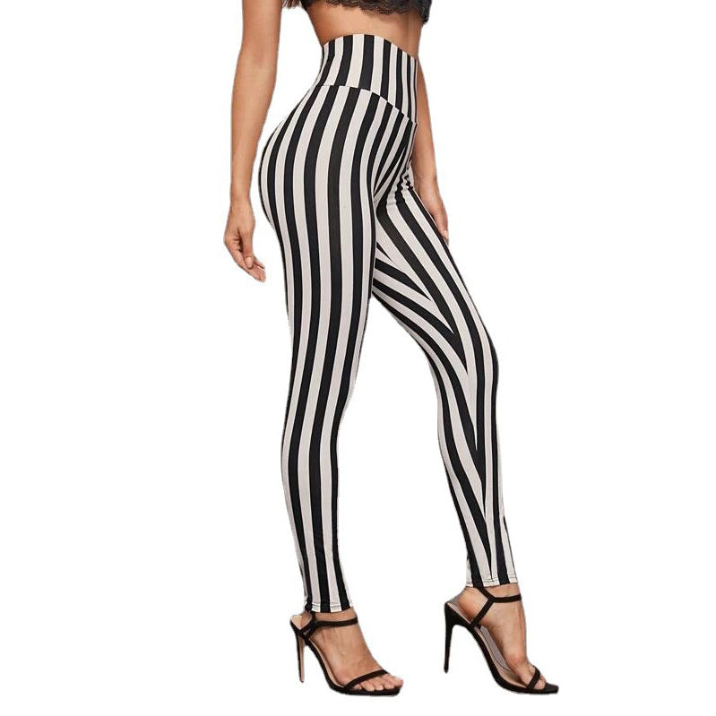 Black And White Vertical Stripes High Leggings