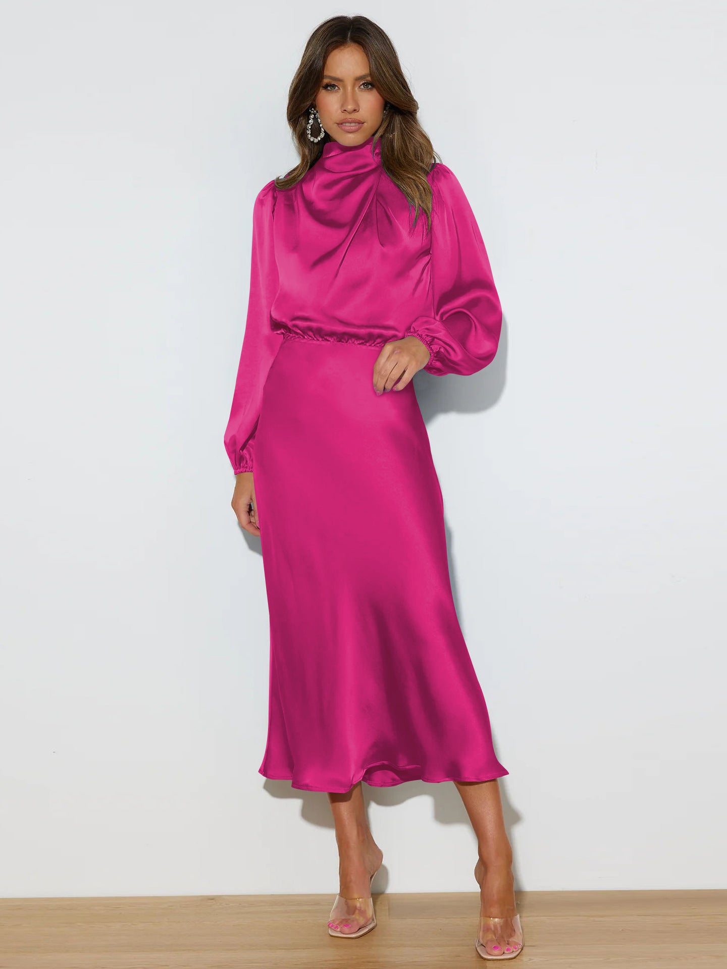 Women's Autumn High-grade Satin Long Sleeve Loose Dresses