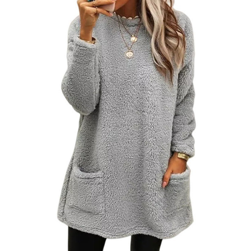 Women's Long Sleeve Pocket Fleece Sweatshirt T-shirt Blouses