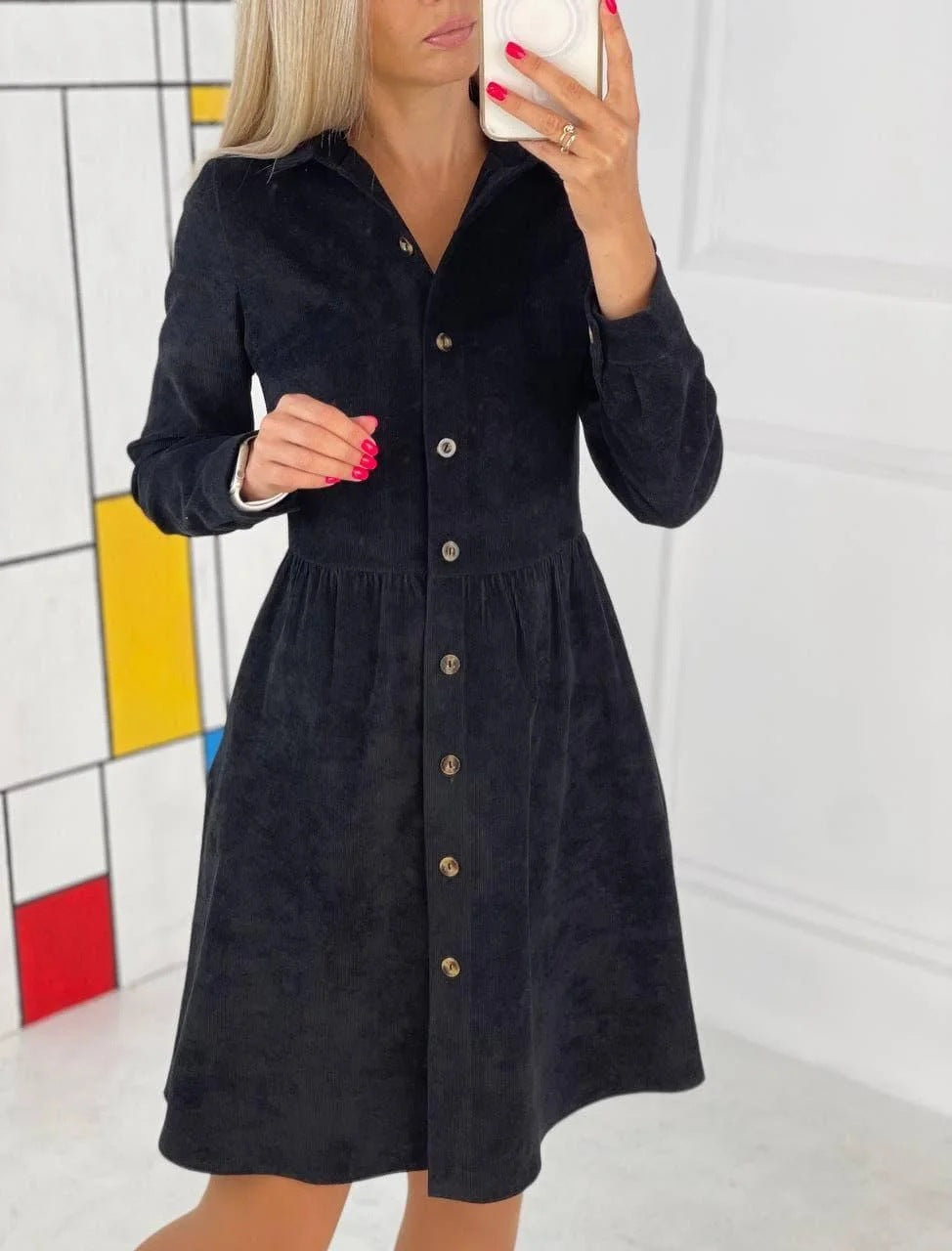 Long Sleeve Single-breasted Shirt Corduroy Dress Dresses