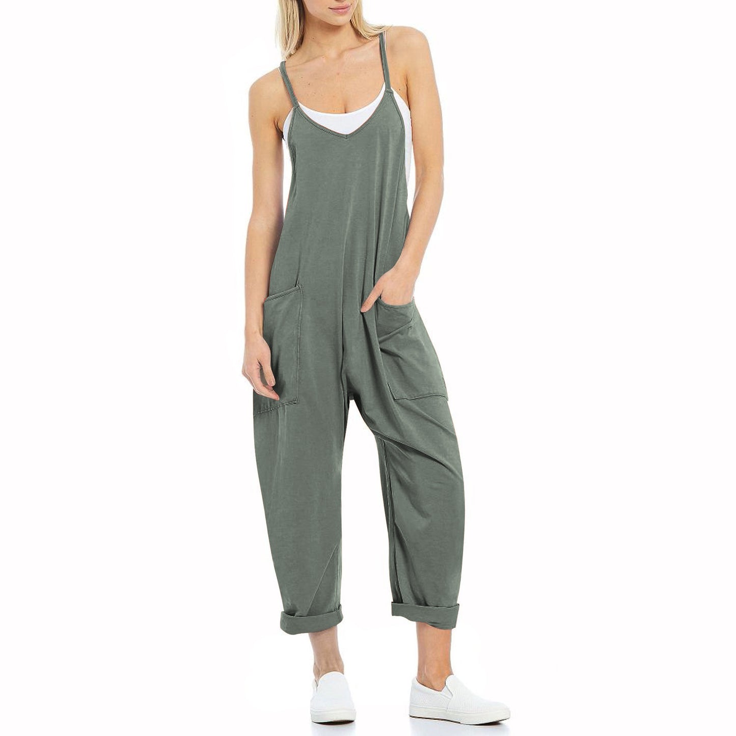 Adjustable Zipper Patch Pocket Sling Fat Jumpsuits