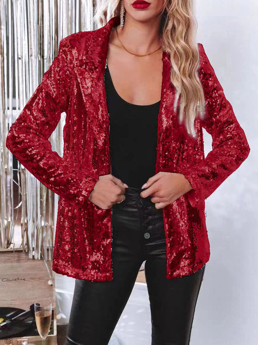 Women's Commute Style Lapel Long Sleeve Sequined Blazers