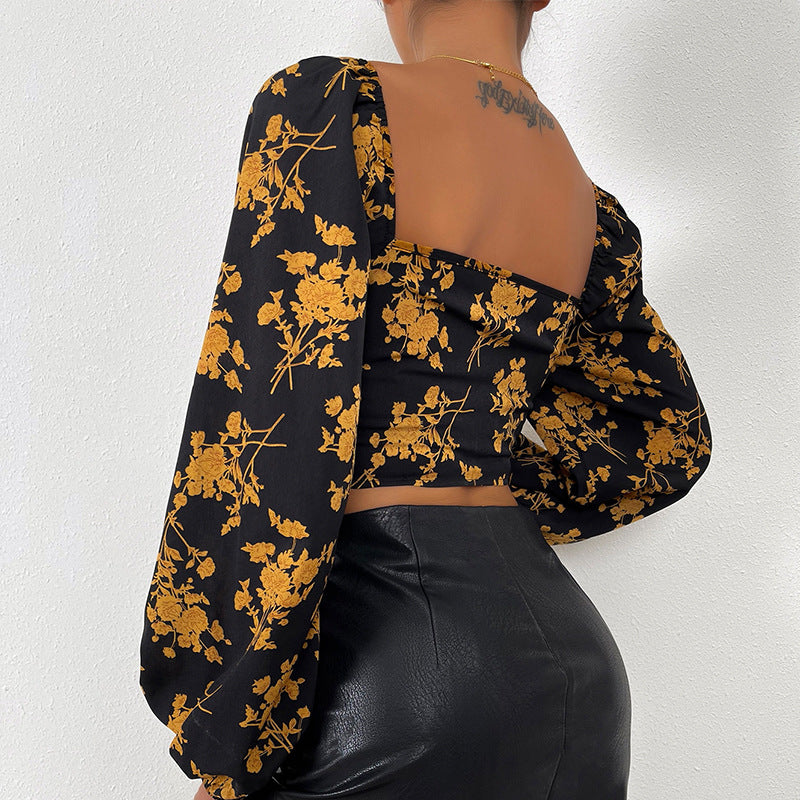 Autumn Fashion Flower Print Long Sleeve Blouses