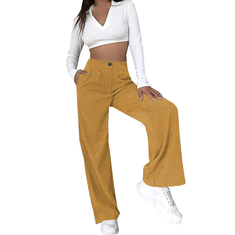 Women's Autumn High Waist Casual Solid Color Corduroy Loose Pants