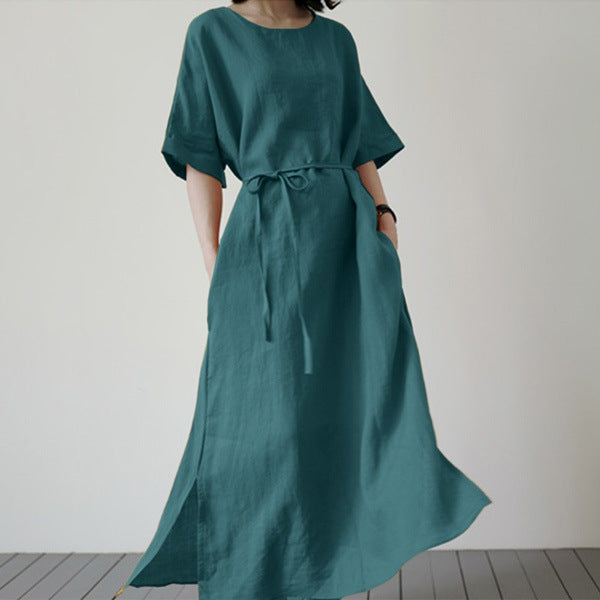 Women's With Side-slit Hem Sundress Elegant Sleeve Belt Dresses