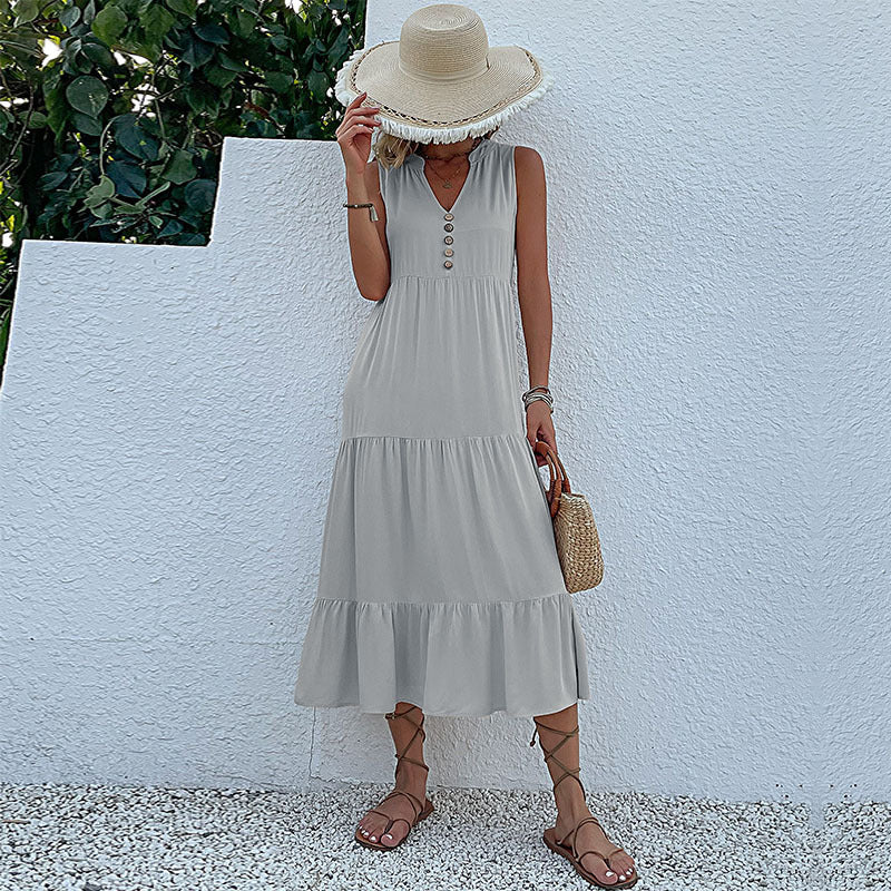 Cool Summer Sleeveless Loose Solid Color Dresses