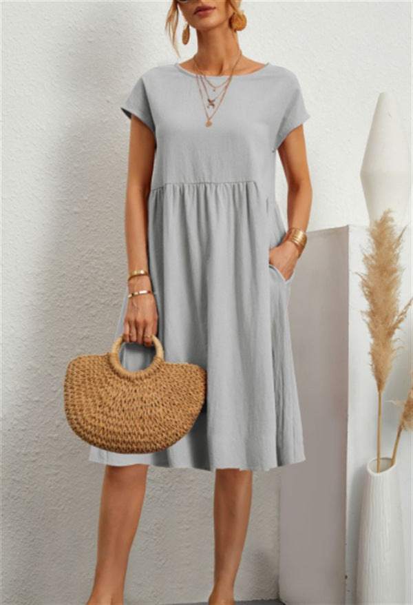 Women's Fashionable Summer Elegant Cotton Linen A- Line Large Dresses