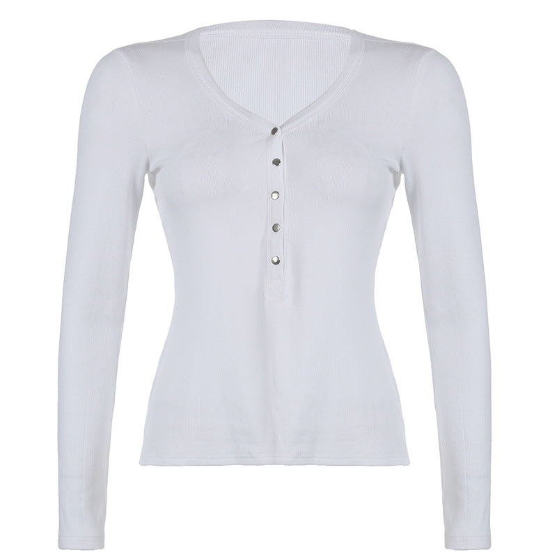 Women's Simple Pure Style Low-cut Breasted Lazy Casual Blouses