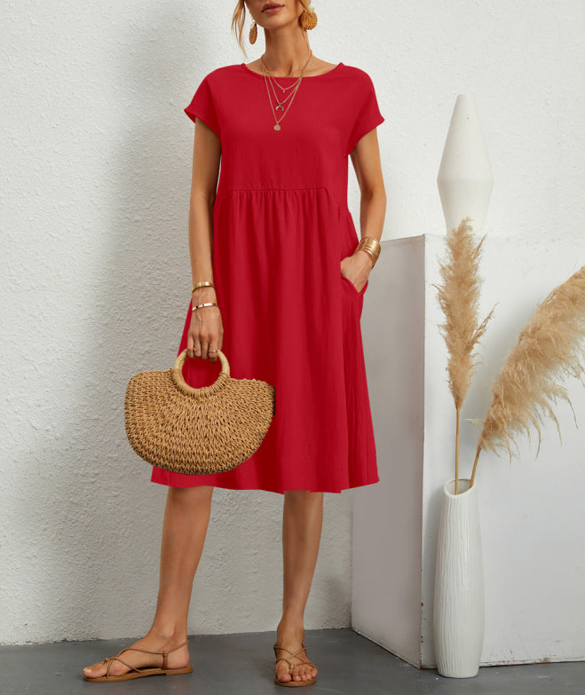 Women's Fashionable Summer Elegant Cotton Linen A- Line Large Dresses