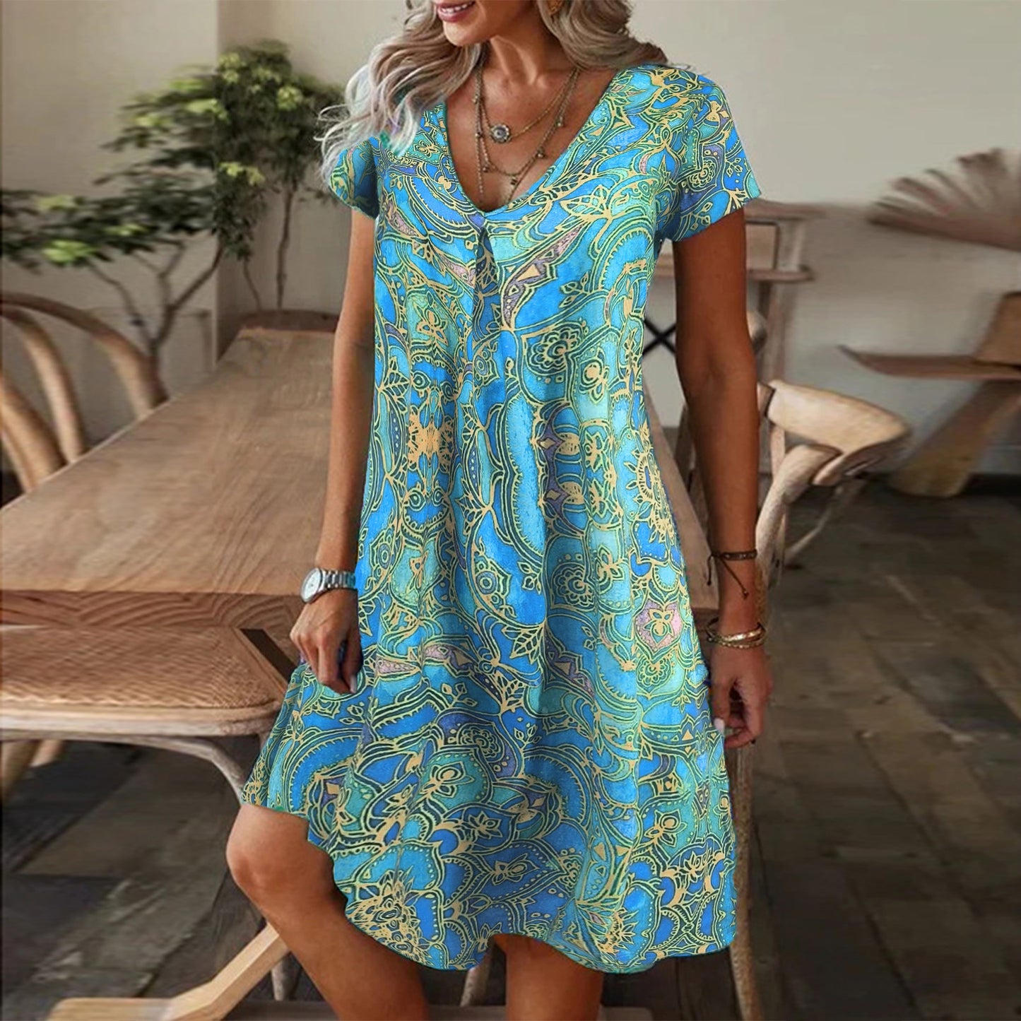 Women's Summer Casual Loose Printed Sleeve Dress Dresses