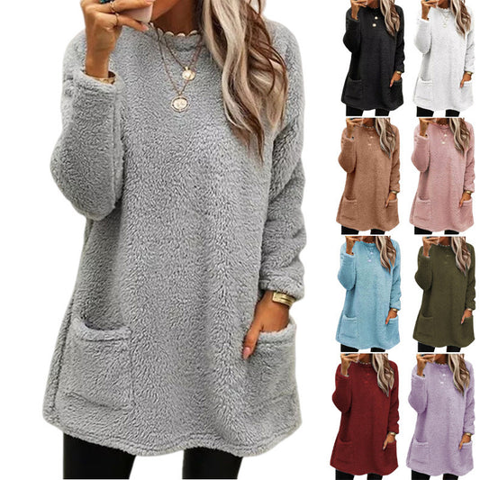 Women's Long Sleeve Pocket Fleece Sweatshirt T-shirt Blouses