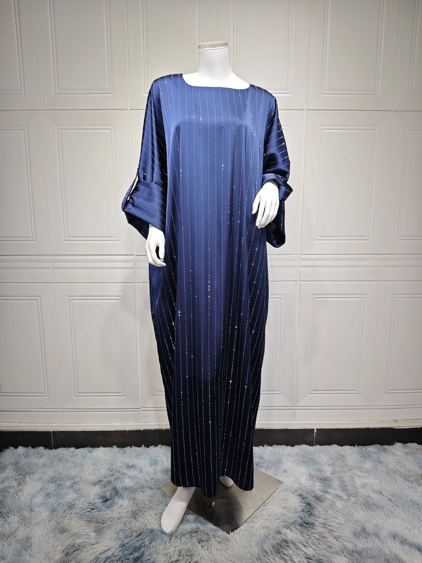 Women's Muslim Elegant Long Sleeve Dress Rhinestone Craft Clothing