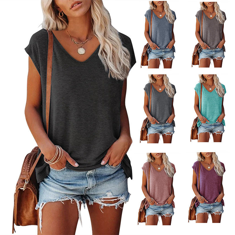 Women's Sleeve V-neck Solid Color Casual Loose-fitting Blouses