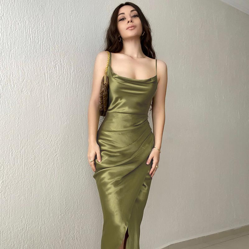 Women's Hot Style Sexy Low-cut Satin Strap Dress Dresses