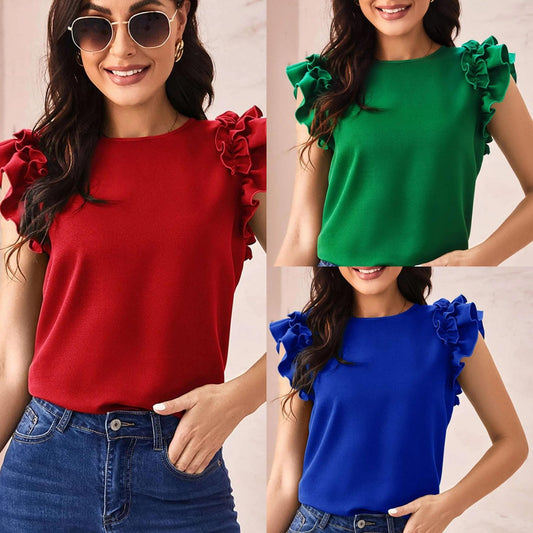 Classy Women's Summer Ruffled Fashion T-shirt Blouses