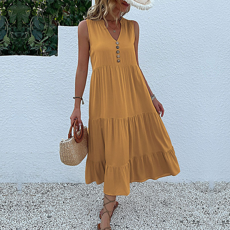 Cool Summer Sleeveless Loose Solid Color Dresses