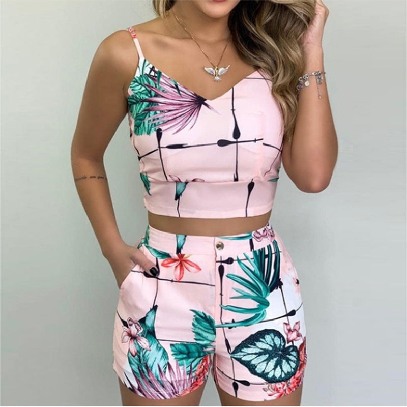 Pretty Women's Summer Printed Sling Slim Shorts