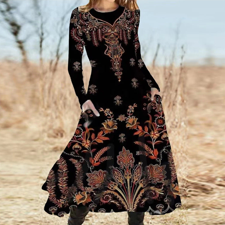 Women's Long Sleeve Bohemian Maxi Dress Wide Dresses