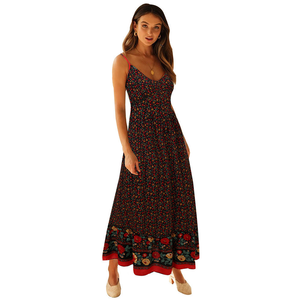 Women's Summer Large Swing Bohemian V-neck Floral Dresses