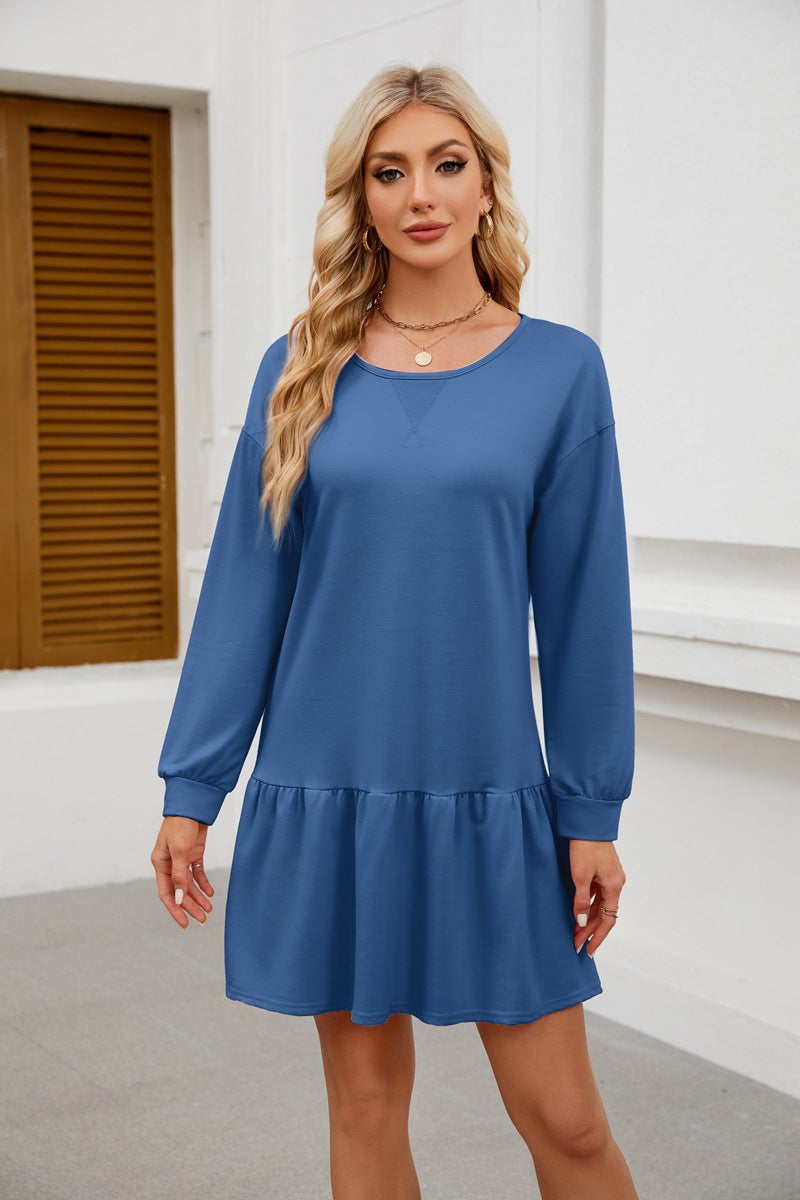 Women's Crisscross Neckline Round Neck Long Sleeve Casual Dresses