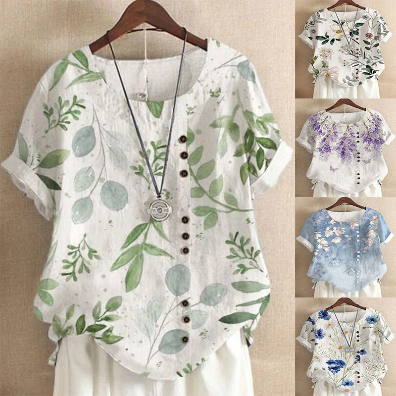 Women's Summer Retro Cotton And Linen Fashion Blouses