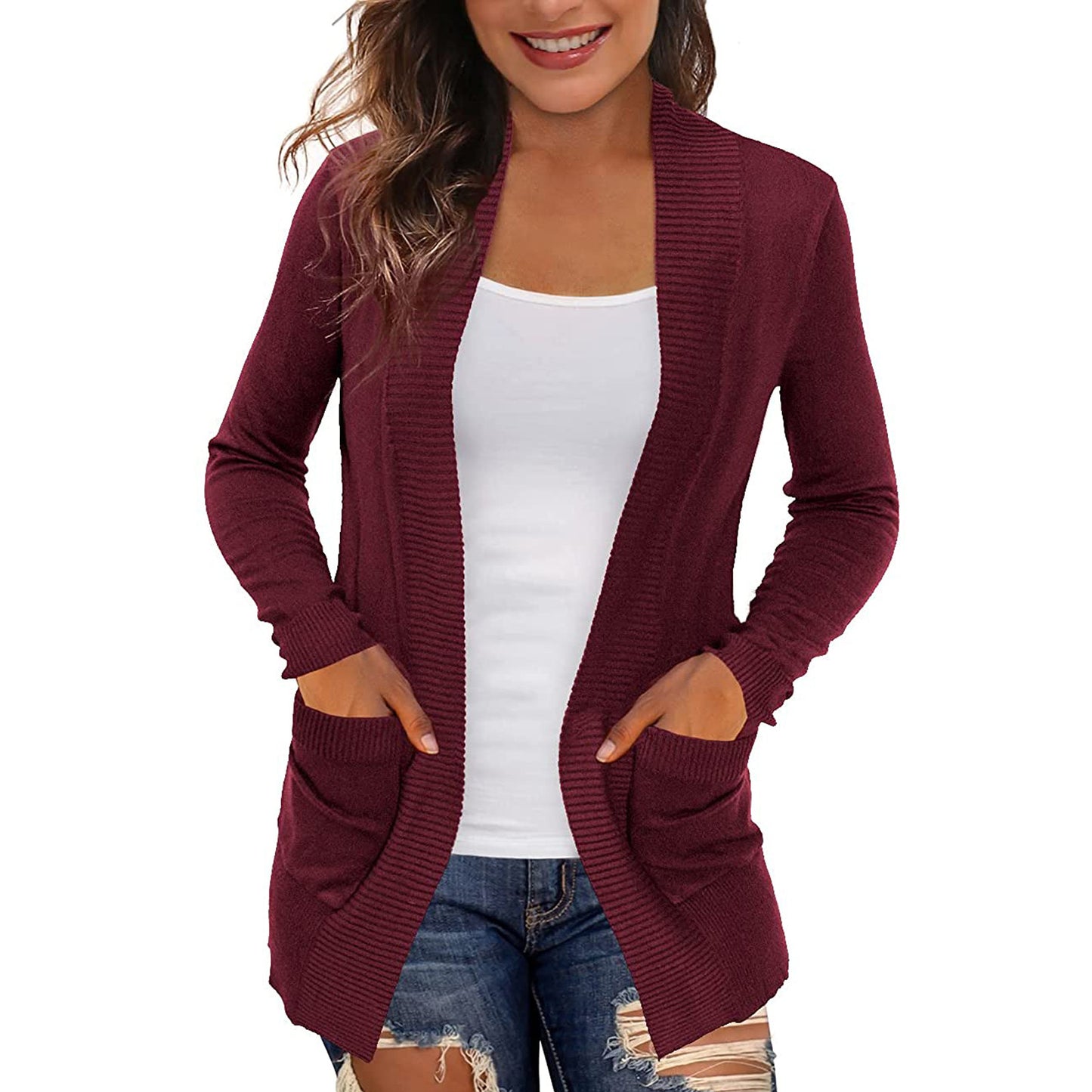 Women's Solid Color Knitted With Pockets Street Sweaters