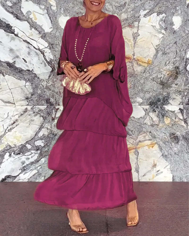 Fashion Chiffon Mesh Batwing Sleeve Long Dresses