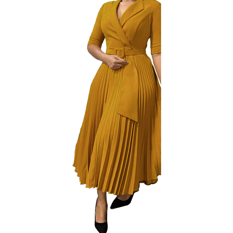 Women's Fashion Tailored Collar Pleat Waisted Africa Dresses