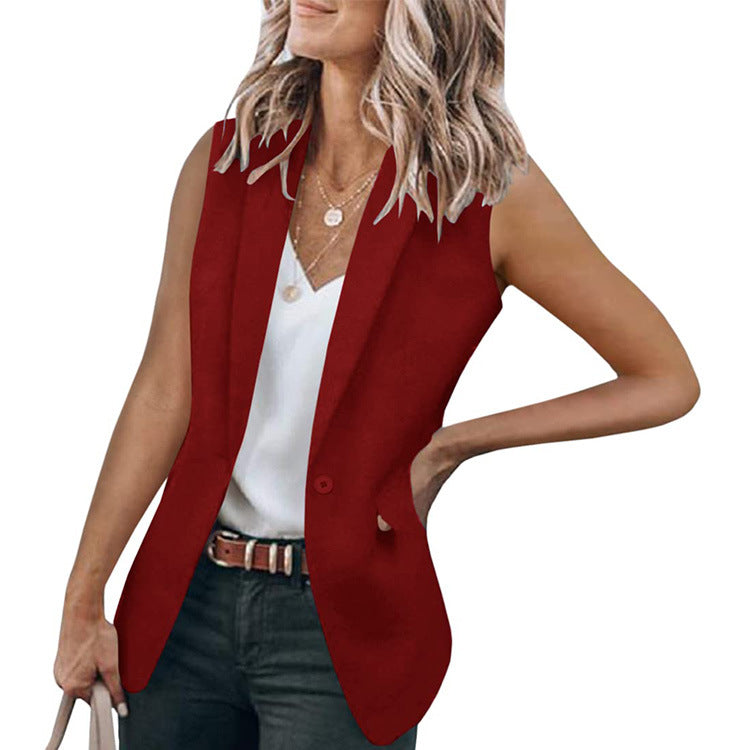 Women's Summer Elegance Sleeveless Solid Color Collar Blazers